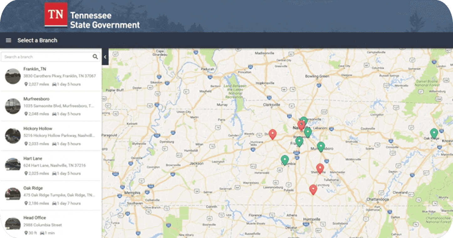 Wavetec Case Study Tennessee DMV Map Image