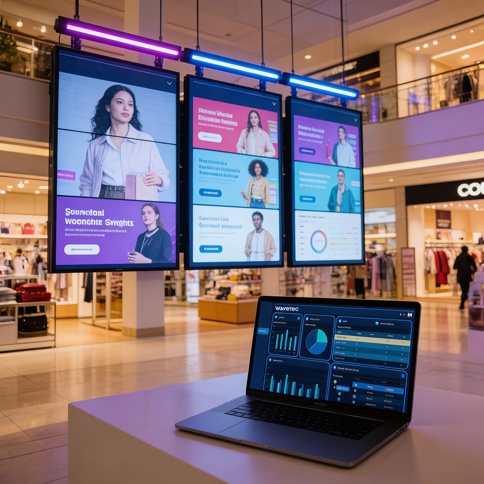 Indoor 3 Video wall solution wavetec dashboard shopping mall