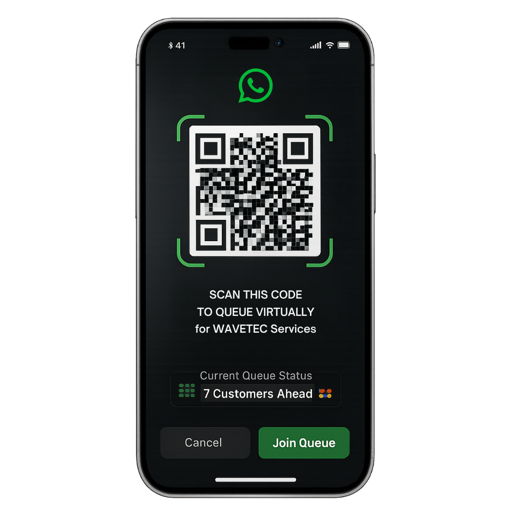 SCAN THIS CODE TO QUEUE VIRTUALLY for WAVETEC Services